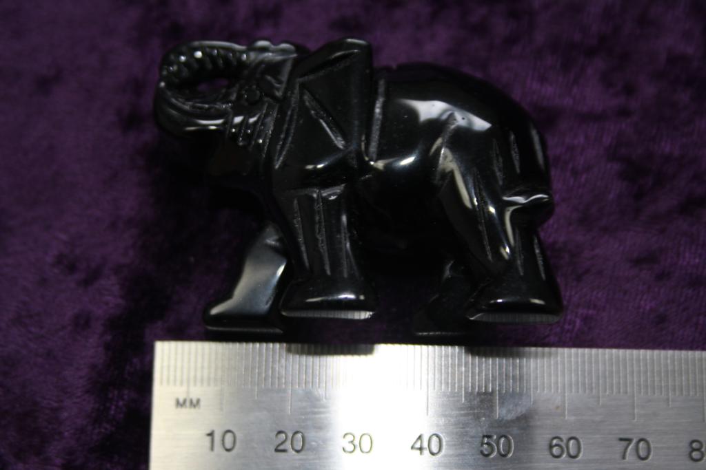 Figurine - Elephant - Black Obsidian - 60mm - Click Image to Close