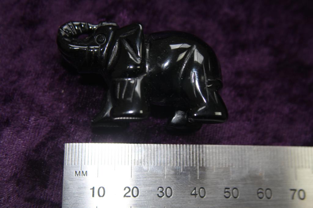 Figurine - Elephant - Black Obsidian - 50mm - Click Image to Close