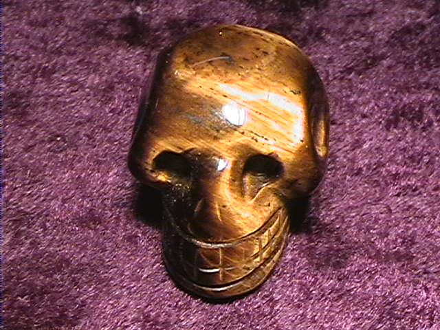 Figurine - Skull - Tiger Eye - 25mm - Click Image to Close