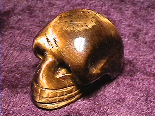 Figurine - Skull - Tiger Eye - 25mm - Click Image to Close